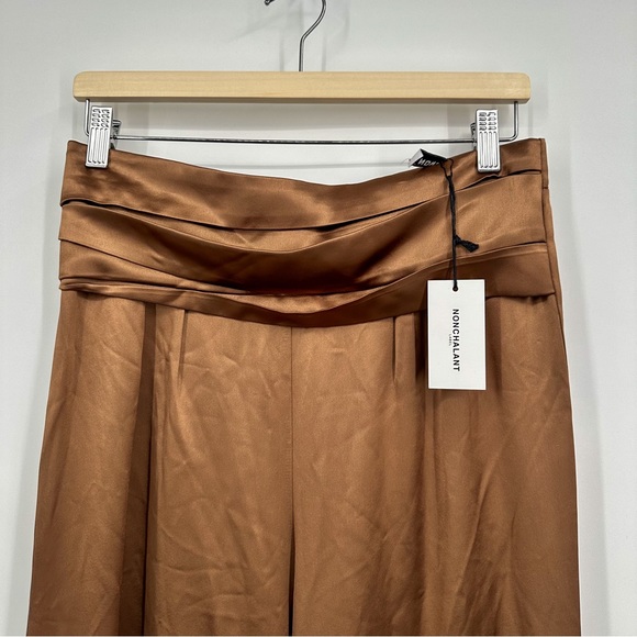 Nonchalant Revolve Pascale Satin Wide Leg Chocolate Brown Pants Women Size Small - Picture 2 of 7